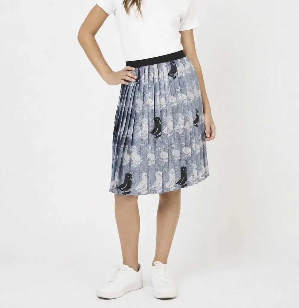 Gucci Girls Metallic Duck Print Jacquard Pleated Skirt Blue Size 10 Italy